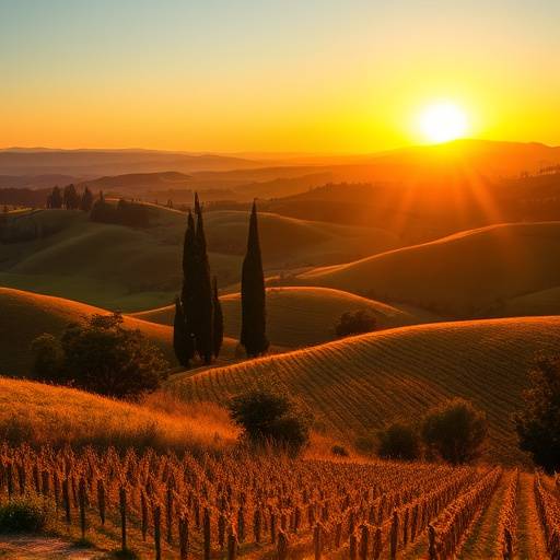Photographer capturing the sunset over the rolling hills of Tuscany